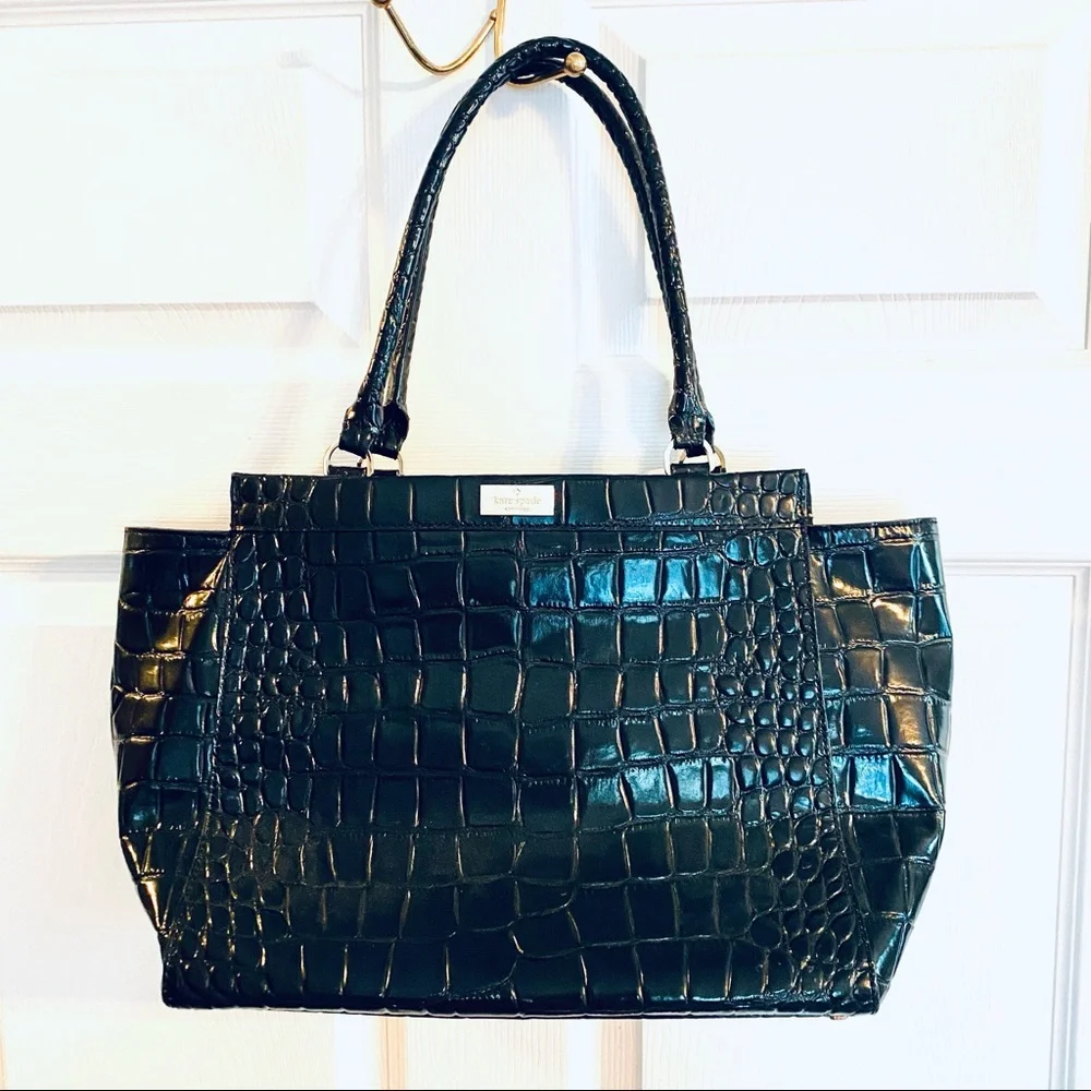Kate Spade ♠️ Ridgely Avenue Becky Black Crocodile Embossed Satchel 🐊